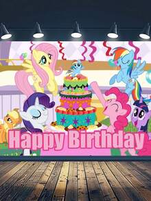 My Little Pony Cartoon Birthday Party Backdrop Banner - Burgundy And Rainbow Striped Birthday Party Photography Background Cloth - Can Be Hung For Photo Taking, Suitable For Birthday Party Photography - Multiple Styles - View 8