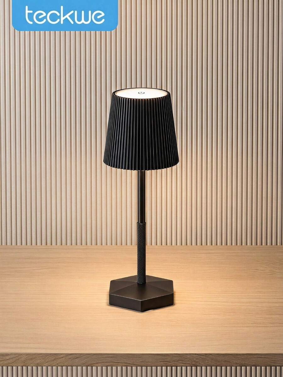 Teckwe Modern Pleated Shade Table Lamp, Rechargeable Black Bedside Lamp, Minimalist Decorative Night Lamp For Living Room Bedroom Home Decor - Multicolor - View 1