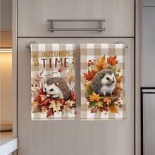 2PCS Kitchen Towel, Autumn Plaid Maple Leaf Hedgehog Pattern, 40*60cm Rectangular Microfiber Kitchen Towel, Dishcloth, Tablecloth, Hand Towel, Kitchen Decor, Home Decor, Neighbor Housewarming Gift, Kitchen Napkin And Dishcloth, Home Decor, Gift, Perfect For Kitchen And Bathroom Use - Light Grey - View 6