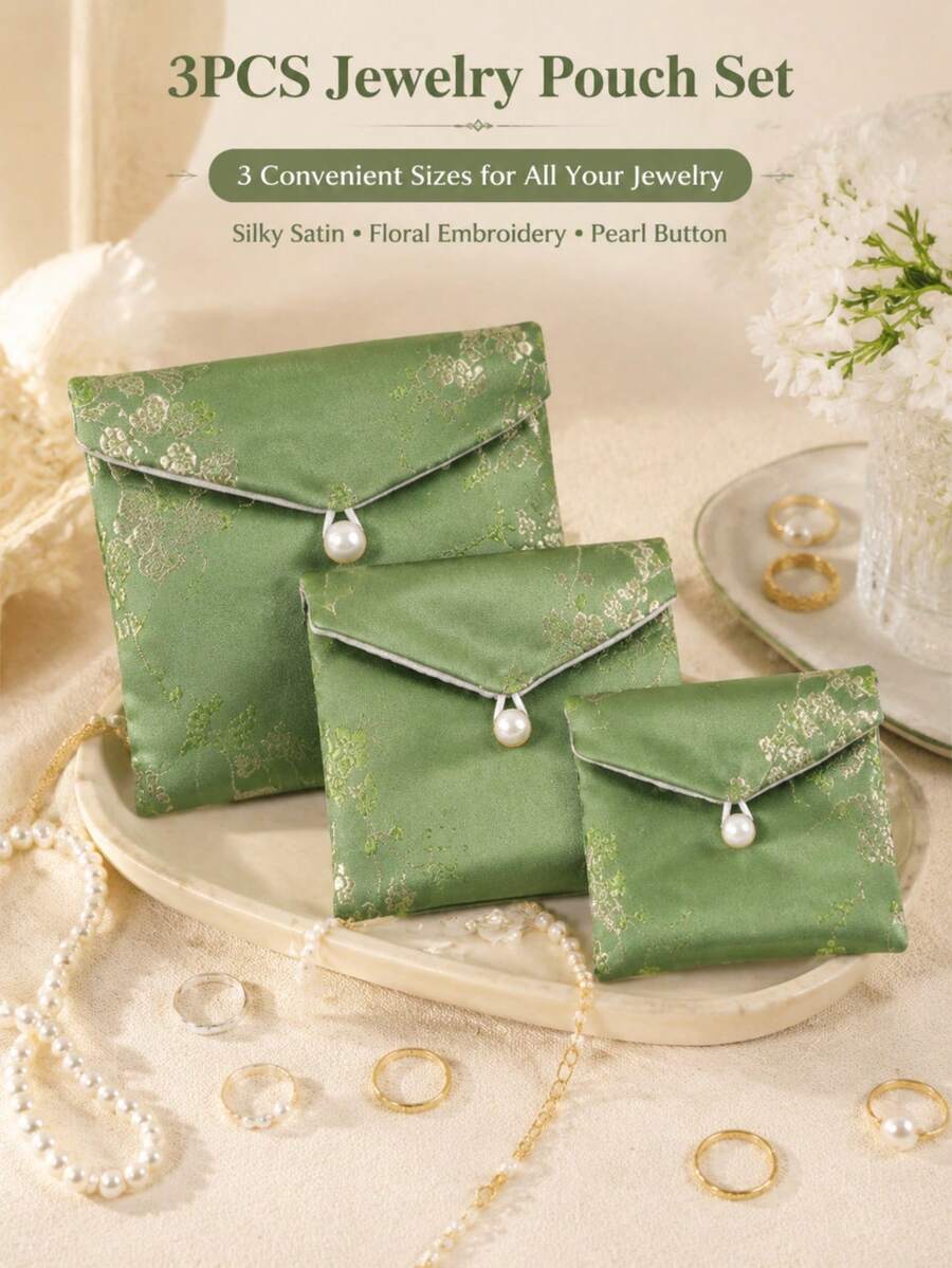 3pcs/Set Artistic Print Jewelry Storage Bags, 3 Sizes For Various Jewelry Storage - Multicolor - View 1