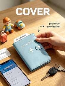 1pc Matte PU Passport Case, Snap‑Button Airplane Pattern Passport Wallet, Multi‑Card Slots Portable Document Organizer For Holiday & Flight Unisex - Multicolor - View 2