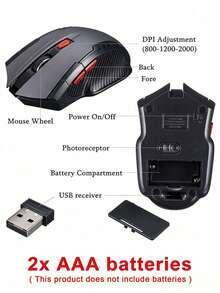 2.4G Wireless Optical Gaming Mouse, Ergonomic 6-Button, Adjustable DPI, 10m Transmission, Suitable For Laptop Desktop Office Gaming, Battery Not Included (Battery Not Included) - View 6