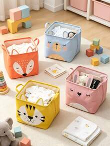 3D Cartoon Animal Ear Square Fabric Storage Basket, Foldable Handheld Storage Bucket, Baby Toys, Clothes And Daily Parenting Essentials Storage Box - Multicolor - View 2