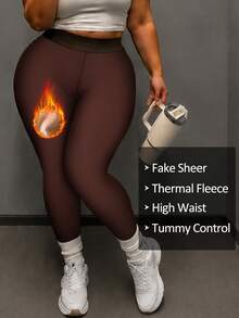 1pc/2pcs Women's Plus Size Warm Tights, Sexy Slim Fit Faux Translucent Thermal Lined Leggings, Winter Thickened Warm Fleece Tights, Women's Fashion Tights - Multicolor - View 19