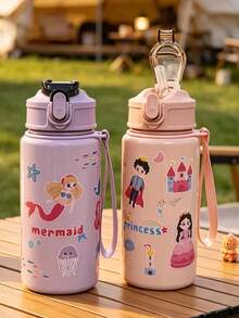 1pc 500ml Cute Portable Sports Water Bottle With Straw, Cartoon Dinosaur Pattern Cup, Suitable For Camping, Outdoor, Home, Halloween, Mug, Gift, Autumn, Christmas Gift, Cup - Multicolor - View 1