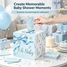 51pcs Bow Raffle Tickets Gift Box Set, Baby Shower Blessing Cards, Suitable For Baby Shower, Bow Theme Party And Gender Reveal Party - Blue-1 - View 6