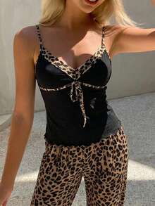 DAZY Women's 2pcs Sexy Leopard Print Camisole & Long Pants Pajama Set - Black - View 4