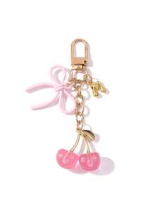 1pc Letter Shiny Cherry Bow Drip Oil Keychain, Premium Faux Fruit Phone Bag Pendant, Sweet Gentle Style Daily Outfit Accessory, Gift For Friends And Family, Souvenir Gift - Multicolor - View 10