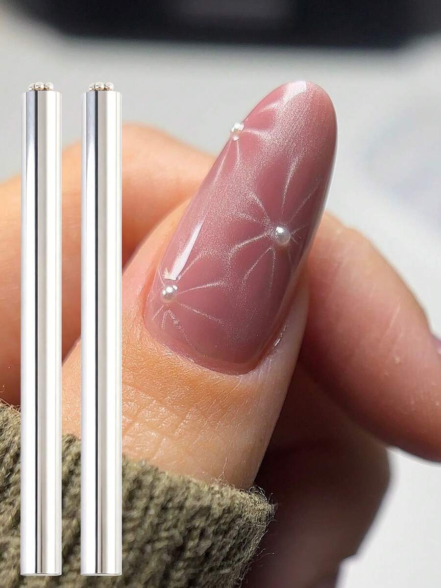 Cylindrical Nail Cat Eye Magnet Sticks With Scissor French Cat Eye Auxiliary Sheet, Create Star Snowflake & French Gradient Cat Eye Effect, Stainless Steel Manicure Tool For Salon Home DIY Gel Nail Art - Multicolor - View 1