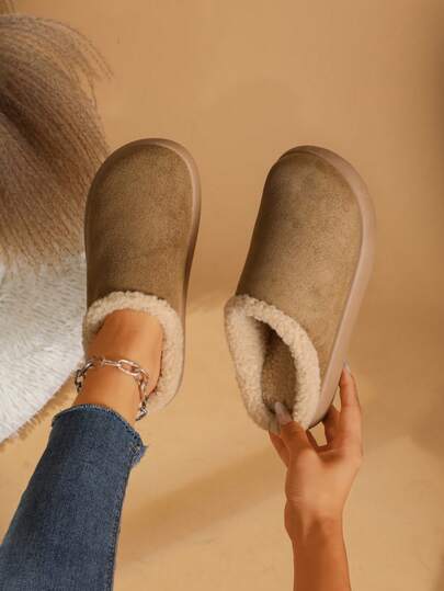 PWIIMG Women's Thick Sole Closed Toe Fuzzy Slippers, Fuzzy Lining Backless Slippers, Autumn Home Fuzzy Slippers Beach Fuzzy Lining Fine Fleece Home