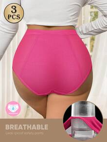 MEIYATING 3pcs Plus Size Women's Period Panties, Mid-Waist Lightweight Breathable Mesh Comfortable Triangle Underwear - Multicolor - View 4
