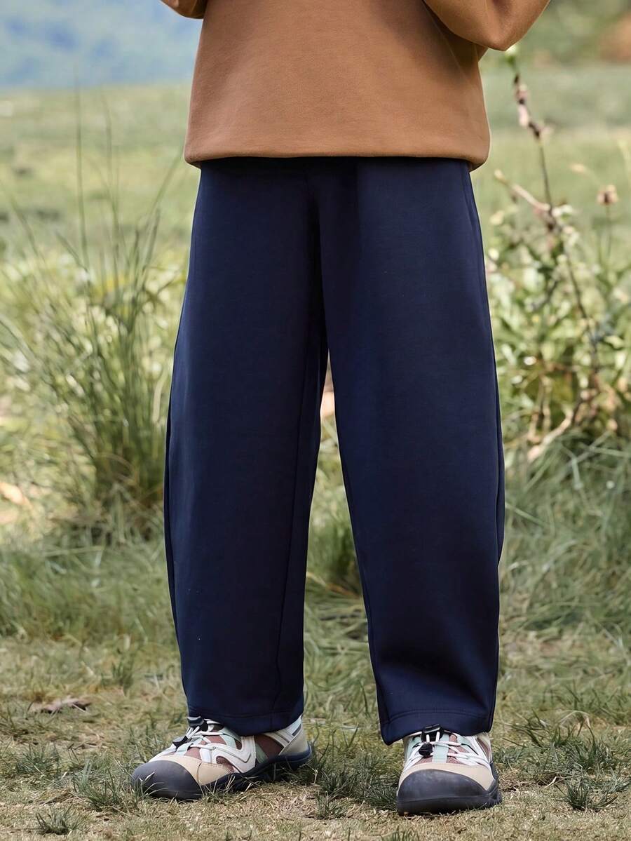 mini bala Hot New Autumn Unisex Kids Curved‑Leg Pants Soft Loose Silhouette Stylish Daily Kids Trousers - Dark Blue - View 1