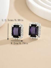 1 Pair Fashionable Elegant Red Geometric Square Clip-On Earrings For Women Evening Party Stage Vacation Accessory - Dark Purple - View 5