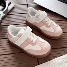 Children's Retro Training Shoes, Girls' Hook & Loop Casual Sneakers, Colorblock Minimalist Sports Shoes - Pink - View 2