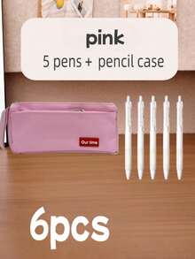 6pcs Minimalist Double Layer Canvas Pencil Case Large Capacity Student Stationery Set - Sets - View 8