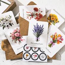 6 Pcs Premium Floral Greeting Cards Set With 6 Envelopes & 6 Seal Stickers, Handwriteable DIY Blank Note Cards For Holiday Gift Party Invitation Wedding Decor Stationery Supplies - Flower - View 1