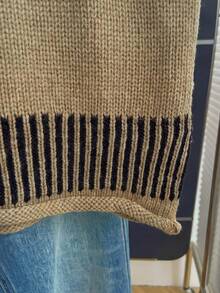 1pc Vintage Style Cable Knit Contrast Color Vest, New Layering Piece, Youthful Lapel Sleeveless Sweater - Camel - View 6