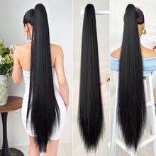 HEYPINK Claw Shaped Ponytail Extension Hair Accessory Brown Gold Burgundy Gradient Brown 38 Inch Long Wave Heat-Resistant Fiber Synthetic Ponytail Wig, Suitable For Women's Parties And Daily Use, Halloween - Black Brown - View 13