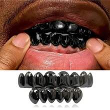 2pcs Hip Hop Smooth Gold Plated 8 Teeth/6 Teeth Grills Halloween Personalized Teeth Grills Props Suitable For Men And Women - Black - View 1