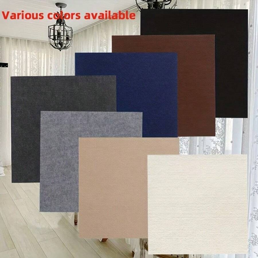 10pcs/Set Self-Adhesive Square Floor Carpet Tiles, Easy Tear & Easy Stick Non-Slip Floor Stickers, Aluminum Foil Backing, No Residue, Customizable Layout, Suitable For Bedroom, Living Room, Kitchen, Office