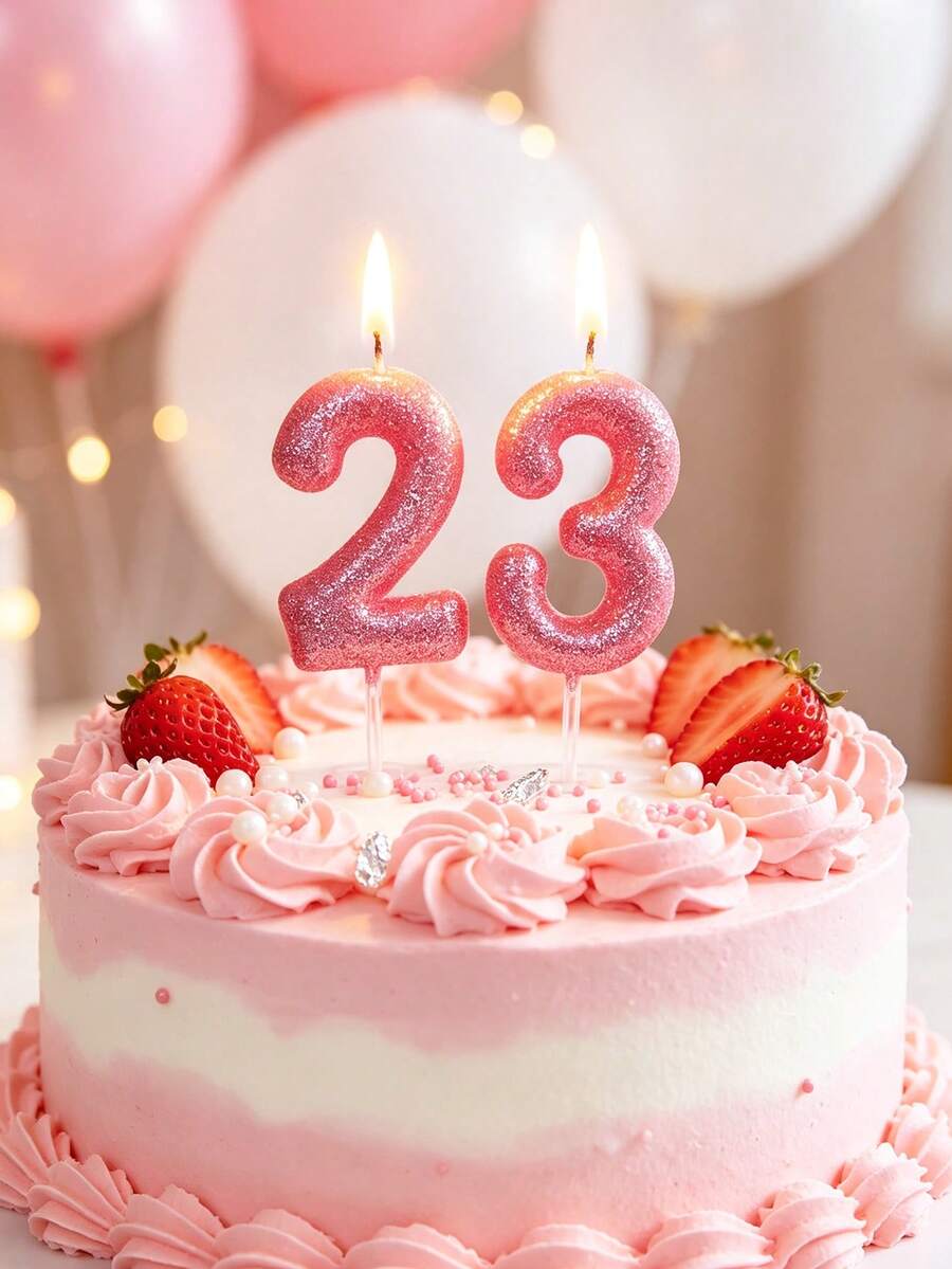 New Pink Decoration Powder 0-9 Numbers Birthday Anniversary Party Cake Decoration Candle,Christmas - Pink - View 1