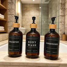 3pcs Shampoo Body Wash Dispenser 500ml, Empty Refillable Soap Dispenser Press Pump Bottles For Hair Conditioner Bathroom Shower Hotel Amenities - Long-necked Bottle - View 2