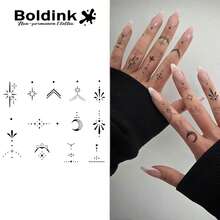 Boldink 1PC Dot-Painted Moon Star Arrow Pattern Temporary Tattoo Sticker, Waterproof Body Art Tattoo Sticker, Lasts 1-2 Weeks, Plant Juice Formula, And Gentle, Non-Irritating, Perfect For Daily Outfit, Body Decoration, Unisex Gift, Must-Have For People - Black - View 1