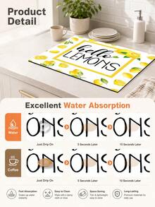1pc Yellow Lemon Letter Pattern Dish Drying Mat, Fresh Summer Pastoral Style, Quick-Drying Absorbent Material, Fruit Text Print Design, Non-Slip Surface Protection, Suitable For Daily Kitchen, Dish Drying, Home Gatherings And Home Decor - Multicolor - View 8