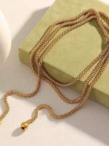 1pc Vintage Casual Minimalist Women's Beaded Pendant Long Necklace, Suitable For Daily And Vacation Wear - Gold - View 4