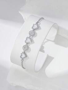 1 buah Gelang Rantai Berbentuk Hati yang Elegan dan Lucu, Dapat Diatur Ukurannya, Cocok untuk Pemakaian Sehari-hari dan Pesta Wanita - Gelang berbentuk hati - View 1