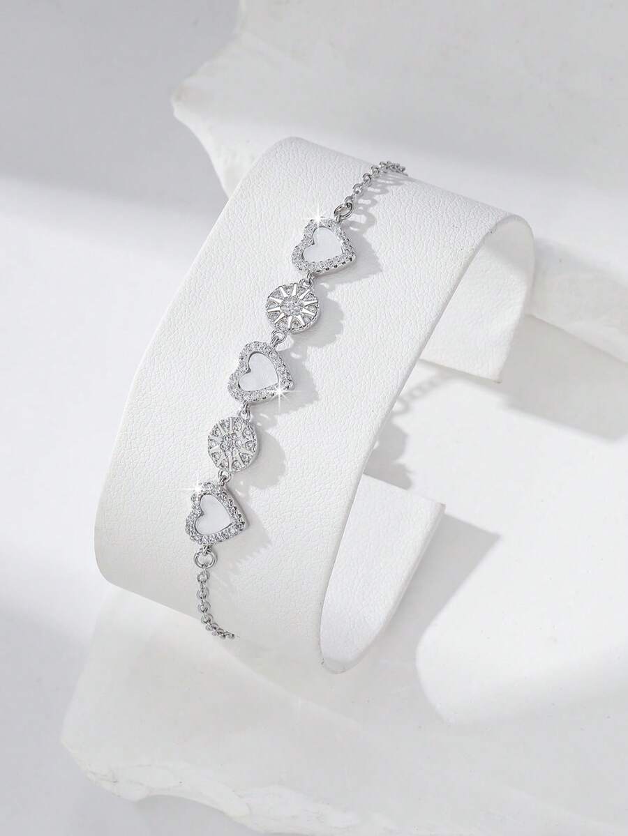 1 buah Gelang Rantai Berbentuk Hati yang Elegan dan Lucu, Dapat Diatur Ukurannya, Cocok untuk Pemakaian Sehari-hari dan Pesta Wanita - Gelang berbentuk hati - View 1