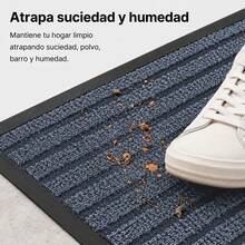 Felpudo Entrada Casa, Alfombrilla Retangular Absorbente con Base de Goma,Atrapa Suciedad y Humedad, para Interior y Exterior, Puerta, Pasillo y Terraza - PVC+POL. - rayas AZUL - Ver 3