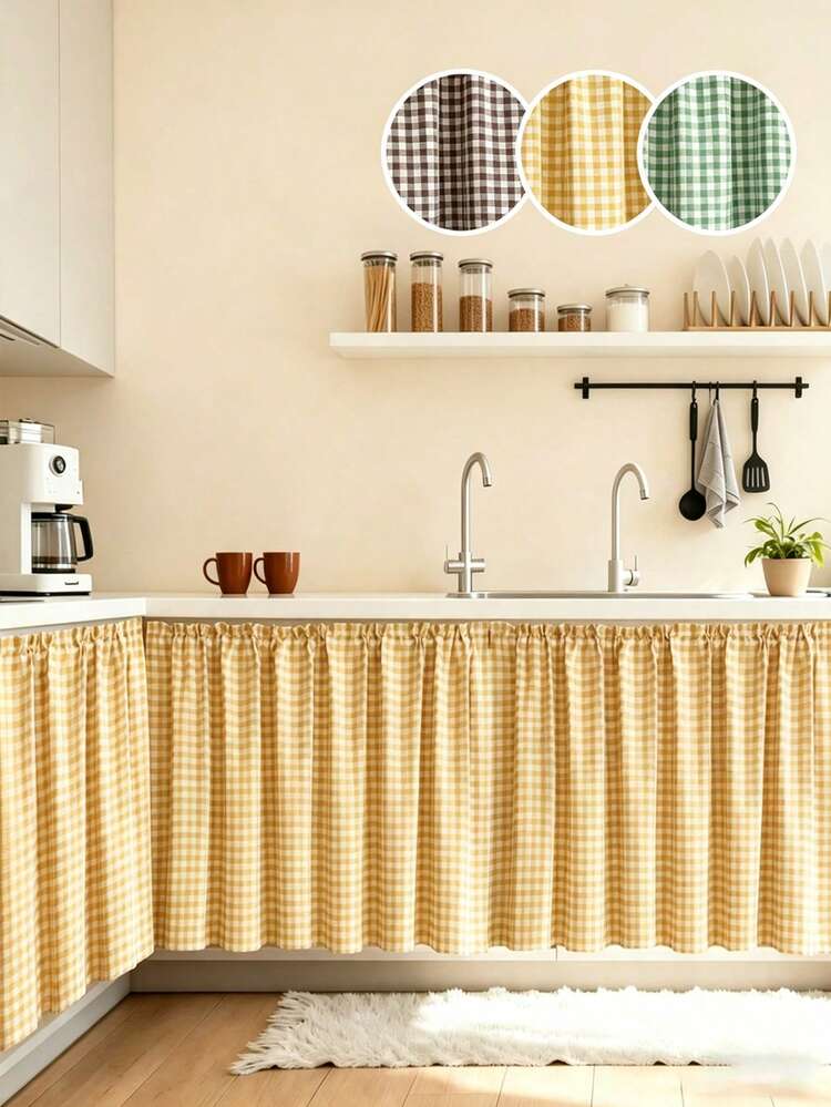 1pc Farmhouse Style Plaid Short Curtain Tablecloth, Reusable Classic Cafe Farmhouse Style Kitchen Half Window Tablecloth, Suitable For Home And Commercial Use, Kitchen And Window Decor, Retro Window Decor Style - Multicolor - View 2