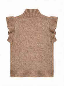 Women's Soft Casual High Neck Sleeveless Knit Tank Top, Summer Style - Camel - View 5