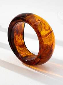 1pc Of Oversized Leopard Print Coarse Resin Bangle, Tortoiseshell Acrylic Bangle, Wide Hammer Patterned Metal Bangle Set, Ladies Can Fold The Bangle - Multicolor - View 6