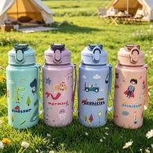 1pc 500ml Cute Portable Sports Water Bottle With Straw, Cartoon Dinosaur Pattern Cup, Suitable For Camping, Outdoor, Home, Halloween, Mug, Gift, Autumn, Christmas Gift, Cup - Multicolor - View 2