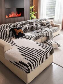 1 pièce Housse de canapé en velours de coton doux Automne/Hiver, enveloppe élastique extensible, housse de canapé confortable et chaude toute saison, style minimaliste Ins, adaptée aux animaux de compagnie, lavable en machine, convient aux canapés en L 1/2/3/4 places dans le salon, la chambre, le bureau - Noir - Voir 5