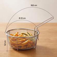Practical Frying Basket Equipped With Folding Handle And Pan Hook, Durable Cookware Accessory For Home Frying Work - Silver - View 2