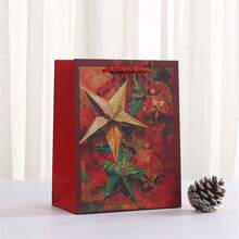 34/68/102pcs Vintage Red Christmas Star Gift Paper Bags With Handles, Poinsettia Candle Xmas Holiday Gift Wrapping Bags, Includes Christmas Stickers - Multicolor - View 7