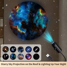 USB LED Galaxy Projector, 360° Rotating Adjustable 3/6/10 Starry Sky Patterns, Replaceable Light Slides, USB Powered, Bedroom Ceiling Starry Sky Romantic Atmosphere Decor, RV Outdoor Camping, Astronomy Education, Easter, Christmas, Valentine's Day, Birthday Gift - Plug-in Galaxy Starry Sky Projector - View 1