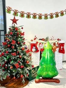1/3件組聖誕立式鋁箔氣球套組，包含立式小聖誕樹、立式小雪人、立式小聖誕老人，適用於居家聖誕裝飾、商店櫥窗展示、聖誕派對、節日拍照背景 - 彩色 - 查看 5