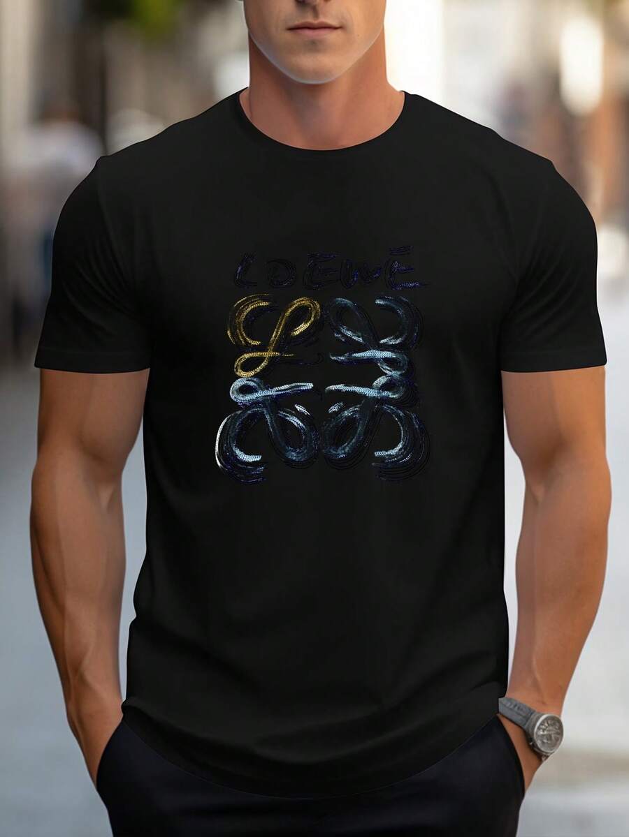 Men's Pure Cotton Short Sleeve T-Shirt Casual Summer Breathable Soft Regular Fit Everyday Wear Basic Top - 黑色 - 查看 1