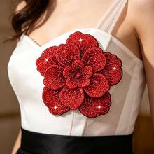 Red Rhinestone 3D Flower Applique, Heavy Rhinestone Embroidery Flower Patch, Dress DIY Decoration Patch, Clothing Bag Handmade Rhinestone Accessory, Suitable For Sewing Projects, Clothing Accessories, Clothing Creation, Party Decoration, Hair Accessory Making, Handmade Projects - 3-tier Large Flower - View 6
