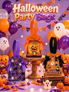 XAXRE Halloween Candy Gift Bags Gift For Her/Him, Reusable Fabric Treat Bags With Drawstring And Handle, Halloweens Party Favors Decorations Supplies - Multicolor - View 3
