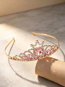 1件女款時尚公主風3D皇冠甜美奢華水鑽生日髮飾髮箍 - 4377粉紅色 - 查看 3