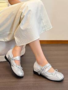 2026春夏新款女款運動瑪麗珍平底芭蕾舞鞋 - 銀色 - 查看 8