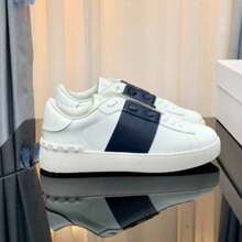 White Leather Sneakers With VL Rivets, Plus-Size Couple's Skating Shoes In Stock, Casual Platform Shoes, Lightweight Color-Block Sneakers - 深藍色 - 查看 3