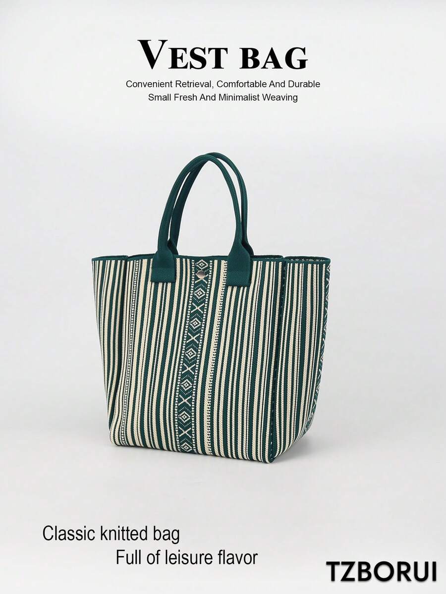 1pc Green Large Capacity Lightweight Handbag Bucket Bag Tote, Suitable For Commuting, School, Travel, Portable Matching With Clothes, All Seasons - Green - View 1