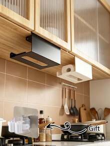 1pc Space-Saving Paper Towel Holder, Kitchen Hanging Paper Towel Box, No-Drill Hanging Paper Towel Holder, Storage Rack, Hanging Napkin Storage Box, Suitable For Cabinets And Drawers, Ideal For Home, Office And Kitchen - Multicolor - View 1