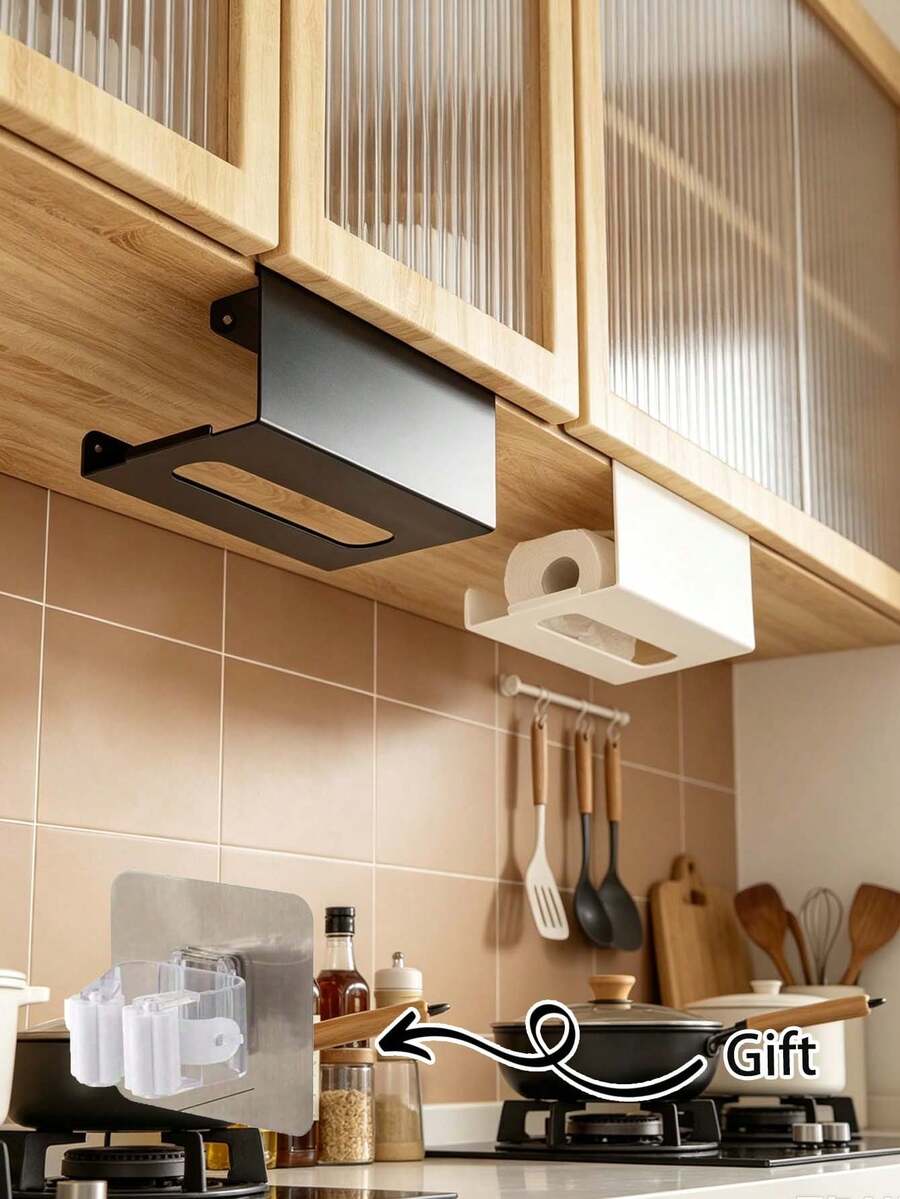1pc Space-Saving Paper Towel Holder, Kitchen Hanging Paper Towel Box, No-Drill Hanging Paper Towel Holder, Storage Rack, Hanging Napkin Storage Box, Suitable For Cabinets And Drawers, Ideal For Home, Office And Kitchen - Multicolor - View 1